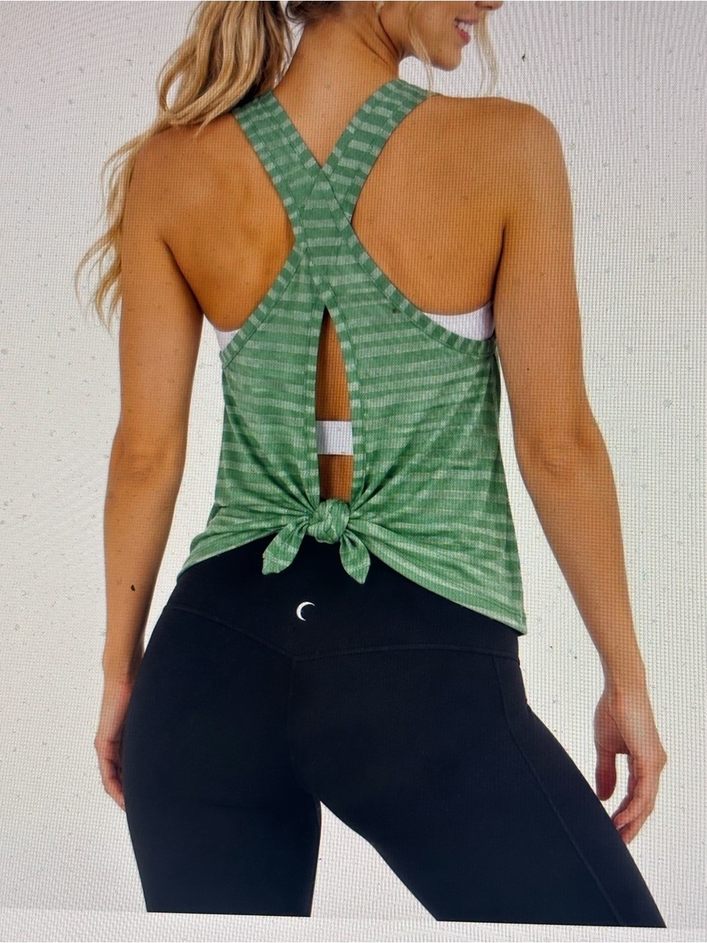 Zyia active nimbus split back Striped Light Green Racerback Tank Top - Women's m